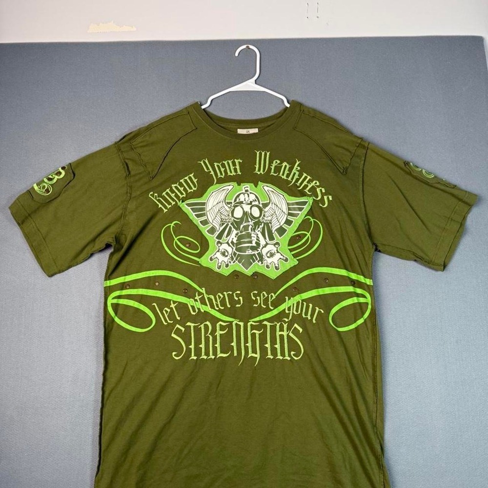 Blac Label Premium green graphic tee with skull and wings design, size 3XL